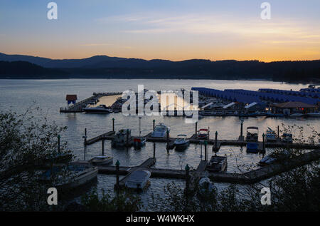 Tramonto sul Dock di Coeur d'Alene, Idaho Foto Stock