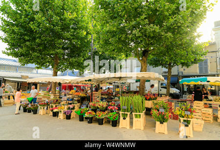 Il francese le bancarelle del mercato in piccole città. Foto Stock