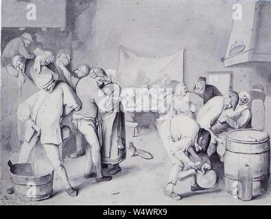 Cornelis Dusart dopo Adriaen Brouwer - interno di una taverna con Pisser 2. Foto Stock