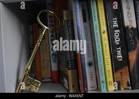 Chiave e libri Foto Stock