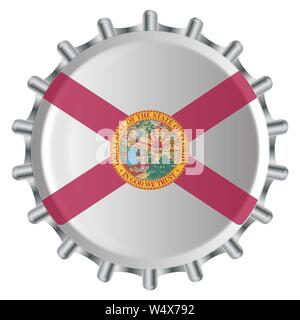 Un tipico metallo bottiglia di vetro con tappo di stato della Florida bandiera colori isolati su sfondo bianco Illustrazione Vettoriale