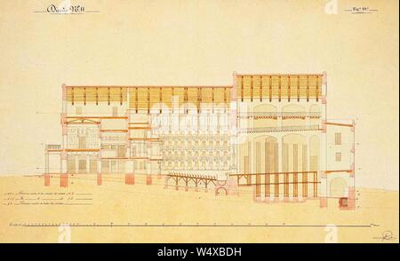 Longitudinale di corte del Teatro Solís según Carlo Zucchi B. Foto Stock
