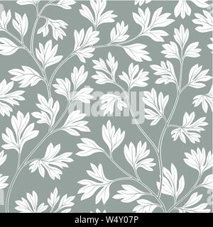 Foglie floreali seamless pattern. Graden lussureggianti ramo di foglie di sfondo. Illustrazione Vettoriale