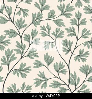 Foglie floreali seamless pattern. Graden lussureggianti ramo di foglie di sfondo. Illustrazione Vettoriale