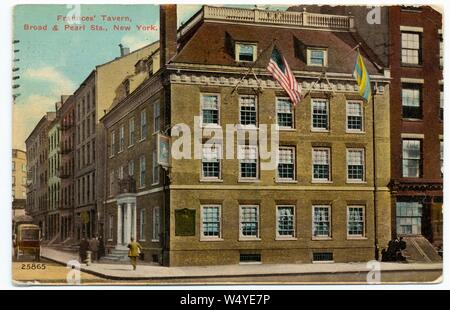 Cartolina inciso della Fraunce's Tavern ad ampio e strade di perla, la città di New York, New York, 1910. Dalla Biblioteca Pubblica di New York. () Foto Stock