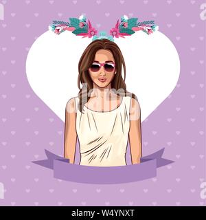 Pop art beautiful and young woman cartoon Illustrazione Vettoriale