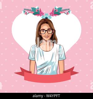 Pop art beautiful and young woman cartoon Illustrazione Vettoriale