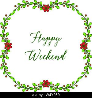 Lettera happy weekend di pattern con tecnica a foglia verde cornice ghirlanda. Illustrazione Vettoriale Illustrazione Vettoriale