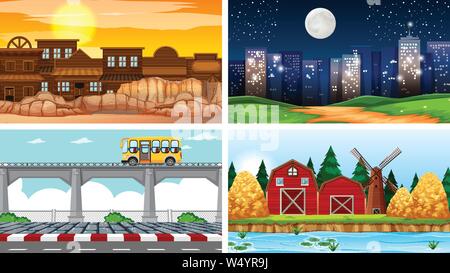 Set di diverse scene illustrazione Illustrazione Vettoriale