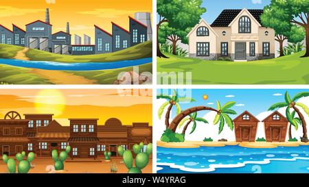 Set di diverse scene illustrazione Illustrazione Vettoriale