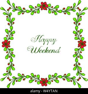 Lettera happy weekend di pattern con tecnica a foglia verde cornice ghirlanda. Illustrazione Vettoriale Illustrazione Vettoriale