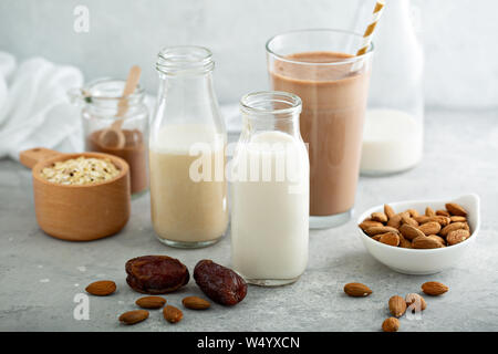 La mandorla e Latte di avena varietà dolcificato con date e aggiunta di cacao Foto Stock