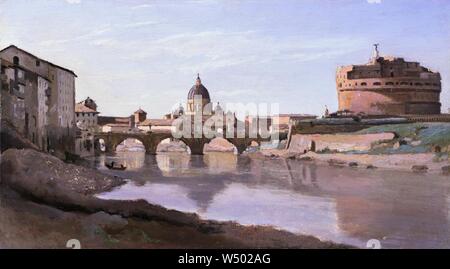 Vista di Roma - Il Ponte e Castel Sant'Angelo con la Cupola di San Pietro. Foto Stock