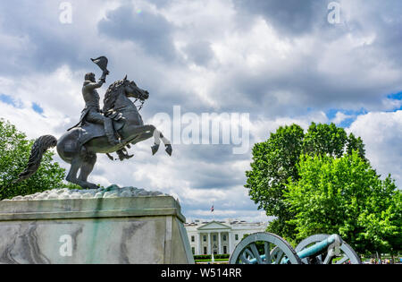 Jackson statua canonici Presidente del Parco Lafayette Square Casa Bianca a Washington DC 1850 Clark Mills scultore Foto Stock