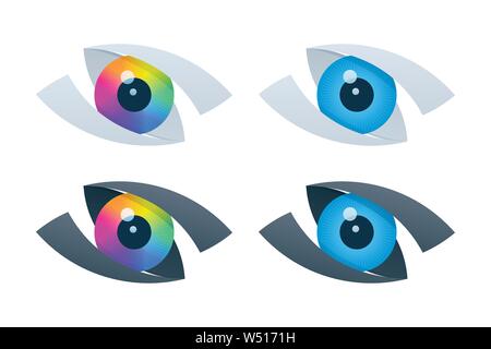 Visione astratta simboli con colorati bulbi oculari. Media icone vettoriali. Illustrazione Vettoriale