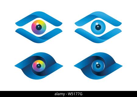 Abstract simboli di occhio con bulbo colorato. Visione icone vettoriali. Illustrazione Vettoriale