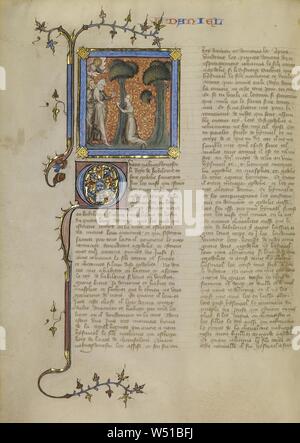 Susanna e i vecchioni, Master di Jean de Mandeville (francese, attivo 1350 - 1370), Parigi, Francia, circa 1360 - 1370, tempere, oro e inchiostro su pergamena, Leaf: 34,9 x 26 cm (13 3/4 x 10 1/4 in Foto Stock