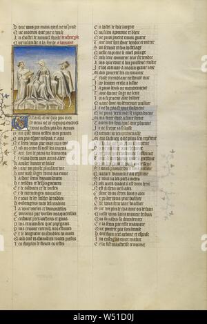 La personificazione di ricchezze superare dalla vista di oro in uno scrigno, sconosciuto, Parigi, Francia, circa 1405, tempere, foglia oro e inchiostro su pergamena legati tra di cartone coperto con il rosso scuro del Marocco, Leaf: 36,7 x 26 cm (14 7/16 x 10 1/4 in Foto Stock