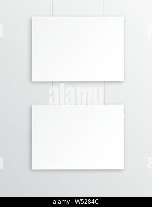 A3, A4 orizzontale blank foto cornice per fotografie. Due foto nella gallery con sospensione . Isolato picture frame modello mockup su grigio Illustrazione Vettoriale