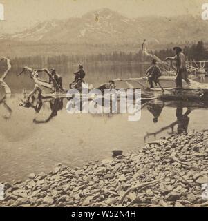 Caduto foglie lago e montagna Tahlac, la valle del lago di Tahoe., Lawrence & Houseworth, 1866, albume silver stampa Foto Stock