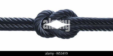 Nero reef knot o nodo quadrato - 3D illustrazione Foto Stock