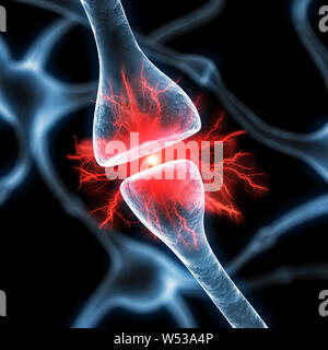 Attiva le cellule nervose sinapsi - 3D illustrazione Foto Stock