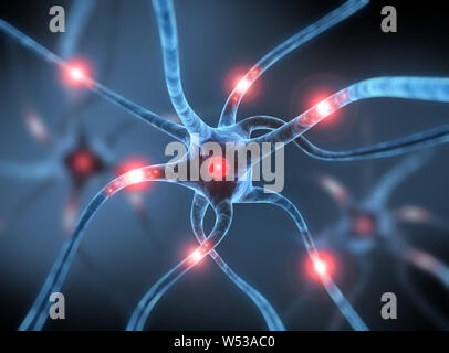 Gruppo di attivi di cellule nervose - 3D illustrazione Foto Stock