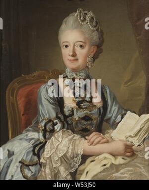 Attribuito a Lorens Pasch la giovane regina Lovisa Ulrika, Lovisa Ulrika, 1720-1782, Principessa di Prussia, Regina di Svezia, pittura, ritratto, Louisa Ulrika della Prussia, 1768, olio su tela, altezza di 76 cm (29,9 pollici), Larghezza 64 cm (25,1 pollici), firmato, L. Pasqua, giu, pinx Foto Stock