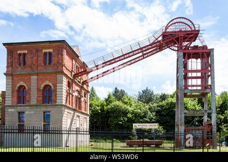 Pit testa ingranaggio di avvolgimento e casa del motore, Bestwood Colliery, Bestwood, Nottinghamshire, England, Regno Unito Foto Stock