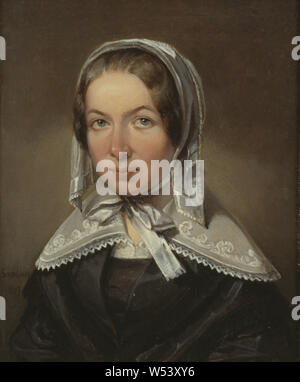 Johan Gustaf Sandberg, Fredrika Bremer, 1801-1865, pittura, 1843, Olio su legno, altezza 23 cm (9 poll.), Larghezza 19 cm (7,4 pollici), firmato, Sandberg 1843 Foto Stock