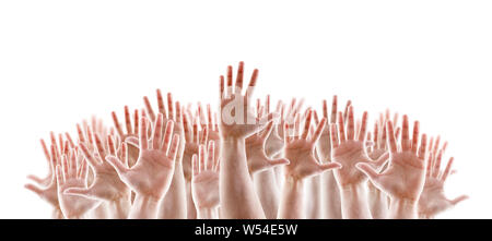 Gruppo di alzare le mani con le palme aperte isolati su sfondo bianco Foto Stock