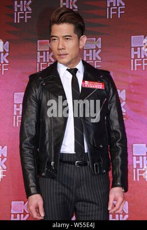 Hong Kong cantante, ballerina e attrice Aaron Kwok assiste la conferenza stampa per la 39th Hong Kong International Film Festival di Hong Kong, Cina, 26 FE Foto Stock
