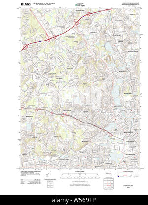 Massachusetts storico USGS TOPO Map MA Lexington 20120615 TM il restauro Foto Stock