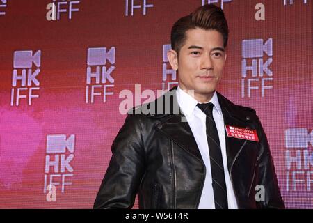 Hong Kong cantante, ballerina e attrice Aaron Kwok assiste la conferenza stampa per la 39th Hong Kong International Film Festival di Hong Kong, Cina, 26 FE Foto Stock
