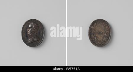 Willem Frederik George Lodewijk, erede del Paesi Bassi, argento medaglia ovale. Anteriore: uomo di busto all'interno dell'interno. Retromarcia: anno entro corona di alloro, Guglielmo II (Re dei Paesi Bassi), Pierre Wautier van de Goor, Bruxelles, 1816, argento (metallo), colpendo (metallurgia), l 1 cm × w 0,8 cm × w 0.85 Foto Stock