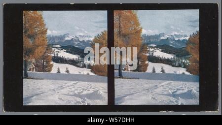 Vista del Catinaccio, visto da di Collalbo, Blick vom Hohen (Renon Collalbo) al Catinaccio (vicino Neuschnee). (Titolo in oggetto), montagne Catinaccio, Hans Hildenbrand (menzionato in oggetto), Collalbo, c. 1902 - in o prima di 1908, cartone, inchiostro di stampa h 85 mm × W 170 mm Foto Stock