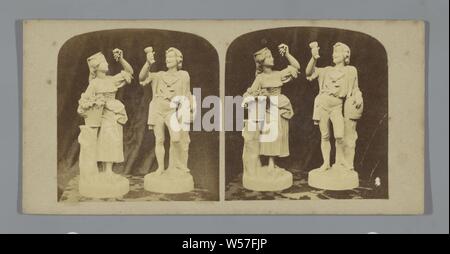 Scultura di donna e di una scultura di uomo in Italiano tradizionale di contadini (titolo in oggetto), scultura, costumi folk, costumi regionali, anonimo, c. 1855 - c. 1880, carta fotografica, cartone, albume stampa, h 84 mm × W 174 mm Foto Stock
