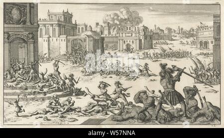 Conquista di Gerusalemme, stampa numerate in alto a destra: 151, proselitismo militante: guerra religiosa, crociata, etc, cattura della città (dopo l'assedio), Gerusalemme, Jan Luyken (menzionato in oggetto), Amsterdam, 1683, carta, attacco, h 161 mm × W 279 mm Foto Stock