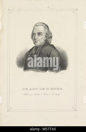 Ritratto di Charles-Michel de l'Spada serie di ritratti da Soetens & Fils dal 1838 (titolo serie), il soggetto indossa abbigliamento clericale e guarda a sinistra. Sotto il ritratto del suo nome, storico persone ((pieno) busto ritratto), Charles Michel de l ' Abbé Epee, Gerhardus Fredericus Eilbracht, l'Aia, c. 1838, carta, h 198 mm × W 137 mm Foto Stock