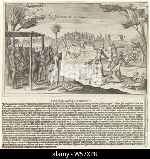 Potere giudiziario in Guinea Descrizione dell'oro coste della Guinea (titolo serie), varie scene mostrano come l amministrazione della giustizia sulla Gold Coast sta progredendo. Sulla sinistra è il re o il capitano, come il giudice più alta. Sotto B e C è mostrato come le sentenze sono realizzati in pieno. E e D si riferiscono alle relazioni tra uomini e donne. Sotto G si trova un gruppo di donne in lutto per i morti. A F due gruppi in lotta tra di loro con le lance., africani (caratteristiche antropologiche sottolineato), la pena di morte, esecuzione, diritto civile, Corte di sessione (giustizia della giustizia), Gold Coast, Johann Theodor de Bry Foto Stock