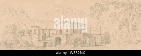 Country house tra le colline (dal portafoglio con 26 paesaggio disegni), alloggi rurali, eg country house, villa, cottage, Christoph Heinrich Kniep, 1765 - 1825, carta, matita, gesso, h 102 mm × W 277 mm Foto Stock