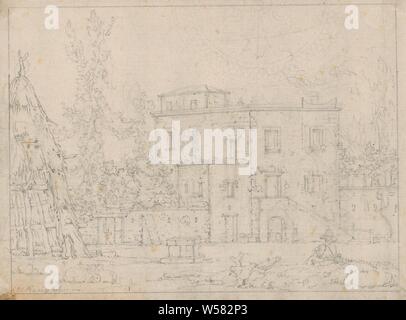 Villa sulla sinistra una cabina (dal portafoglio con 26 paesaggio disegni), alloggi rurali, eg country-house, villa, cottage, Christoph Heinrich Kniep, 1765 - 1825, carta, matita, gesso, h 147 mm × W 199 mm Foto Stock