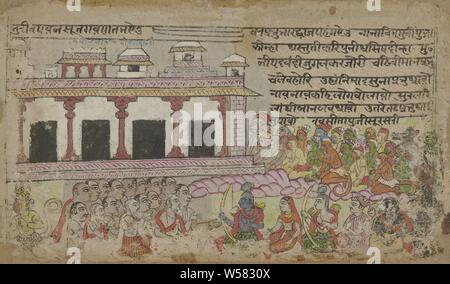 Rama e Sita con la scimmia esercito nella parte anteriore del palazzo, Murshidabad, 1670 - 1690, carta, deck vernice, spazzola, h 150 mm × W 265 mm Foto Stock