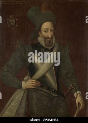 Henri IV (1553-1610), Re di Francia, ritratto di Enrico IV Re di Francia. In piedi con un telaio su kuras. In testa un cappello piumato., Jacob Bunel (modo di), 1592, tela, pittura a olio (vernice), h 98 cm × W 75 cm Foto Stock