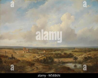 Vista di Haarlem, vista sulle dune con le rovine del castello di Brederode vicino a Santpoort, dune mare (non visibile), nelle dune, paesaggi con rovine, la rovina del castello di Brederode, Andreas Schelfhout, 1844, pannello, pittura a olio (vernice), h cm 70 × W 94,2 cm d 10 cm Foto Stock