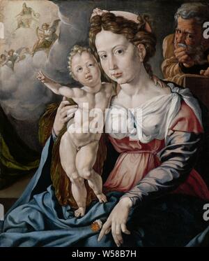 La Santa Famiglia, Maria seduta con il Cristo in piedi bambino sul suo ginocchio di fronte a lei, la Santa Famiglia, e derivati di rappresentazioni, Madonna: Maria seduta o eccitato il Cristo-bambino in grembo (o anteriore o il suo grembo) (Maria a volte rappresentato a mezza lunghezza), Jan Cornelisz Vermeyen, Mechelen (eventualmente), c. 1528 - c. 1530, pittura a olio (vernice), pannello, pittura, supporto: h 64,3 cm × W 54,5 cm Foto Stock