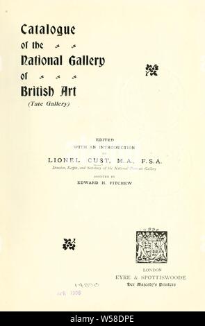 Catalogo della Galleria nazionale di arte inglese (Tate gallery) : Tate Gallery Foto Stock