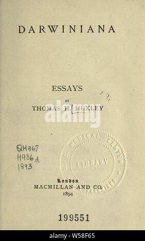 Darwiniana : saggi : Huxley Thomas Henry, 1825-1895 Foto Stock