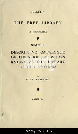 Catalogo descrittivo della serie di opere noto come la libreria di antichi autori : Thomson, Giovanni, 1835-1916 Foto Stock