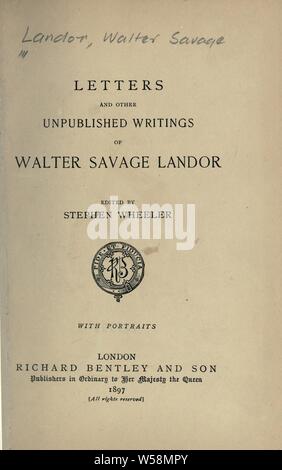 Lettere e altri scritti inediti di Walter Savage Landor : Landor Walter Savage, 1775-1864 Foto Stock